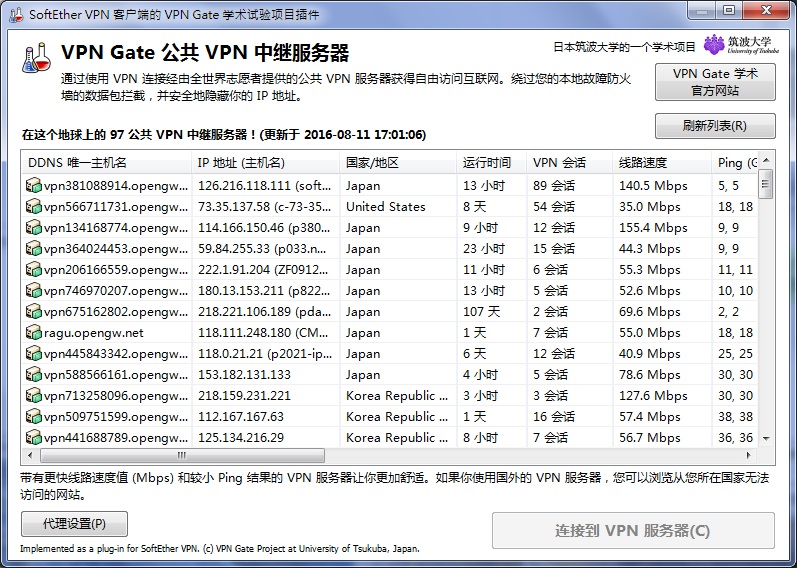 第9步　跳出可以連線的各種伺服器，在這邊可以選擇最適合自己的來連接。